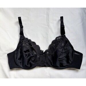 Vintage Vanity Fair 75-164 Black Sheer Lace Satin Underwire Bra Sz 34C